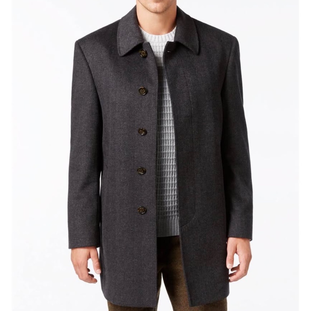 Men’s Black Lauren Ralph Lauren Jake Solid Wool-Blend Overcoat Size 42L
